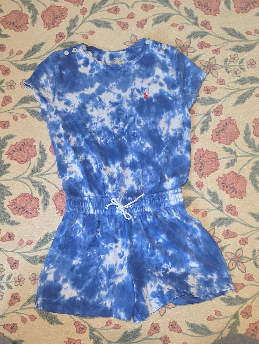 Ralph Lauren Blue and White Tie-Dye Cotton Romper